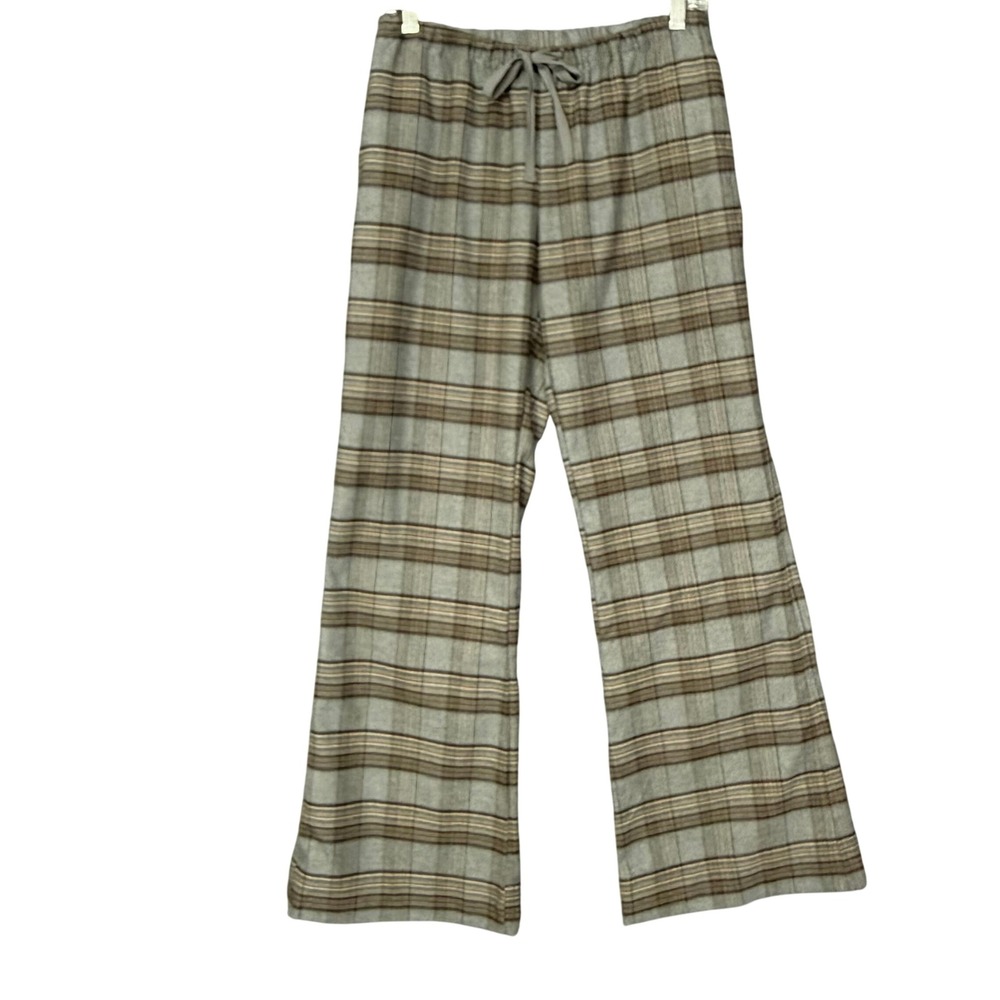 Silence + Noise Pants Womens Small Gray Plaid Flannel Drawstring Wide Leg Lounge